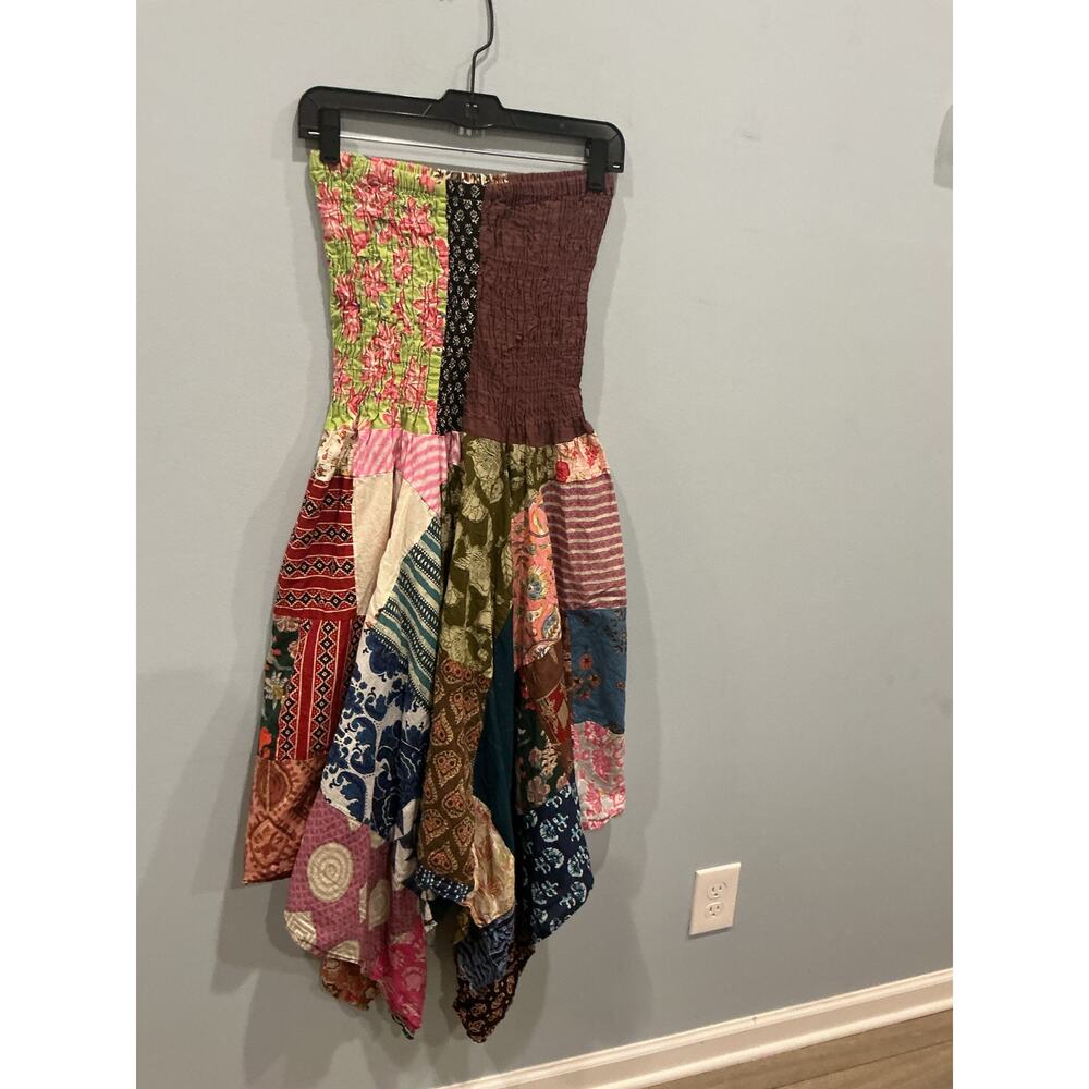 Womens Strapless Patchwork Dress Asymmetrical Hem… - image 6